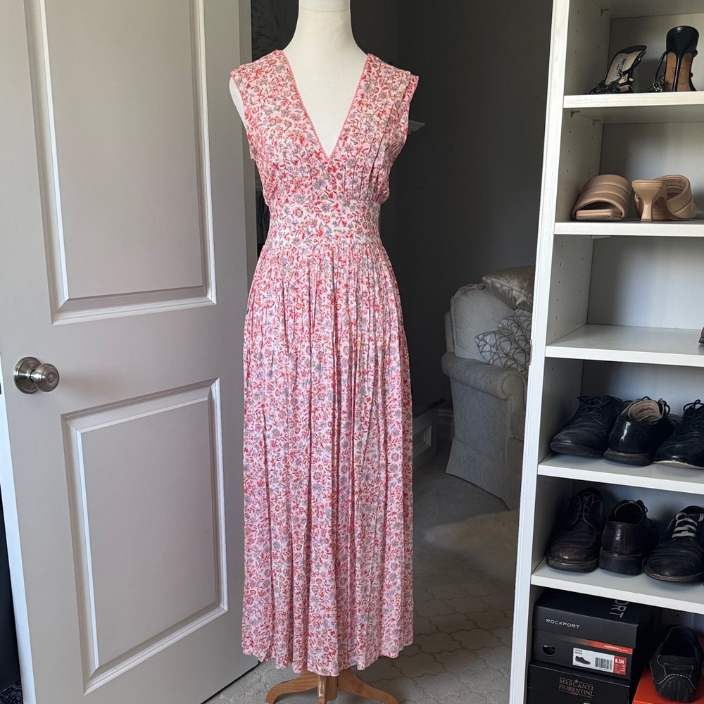 Poupette St Barth Pink Magnolia Floral V-Neck Maxi Dress XS